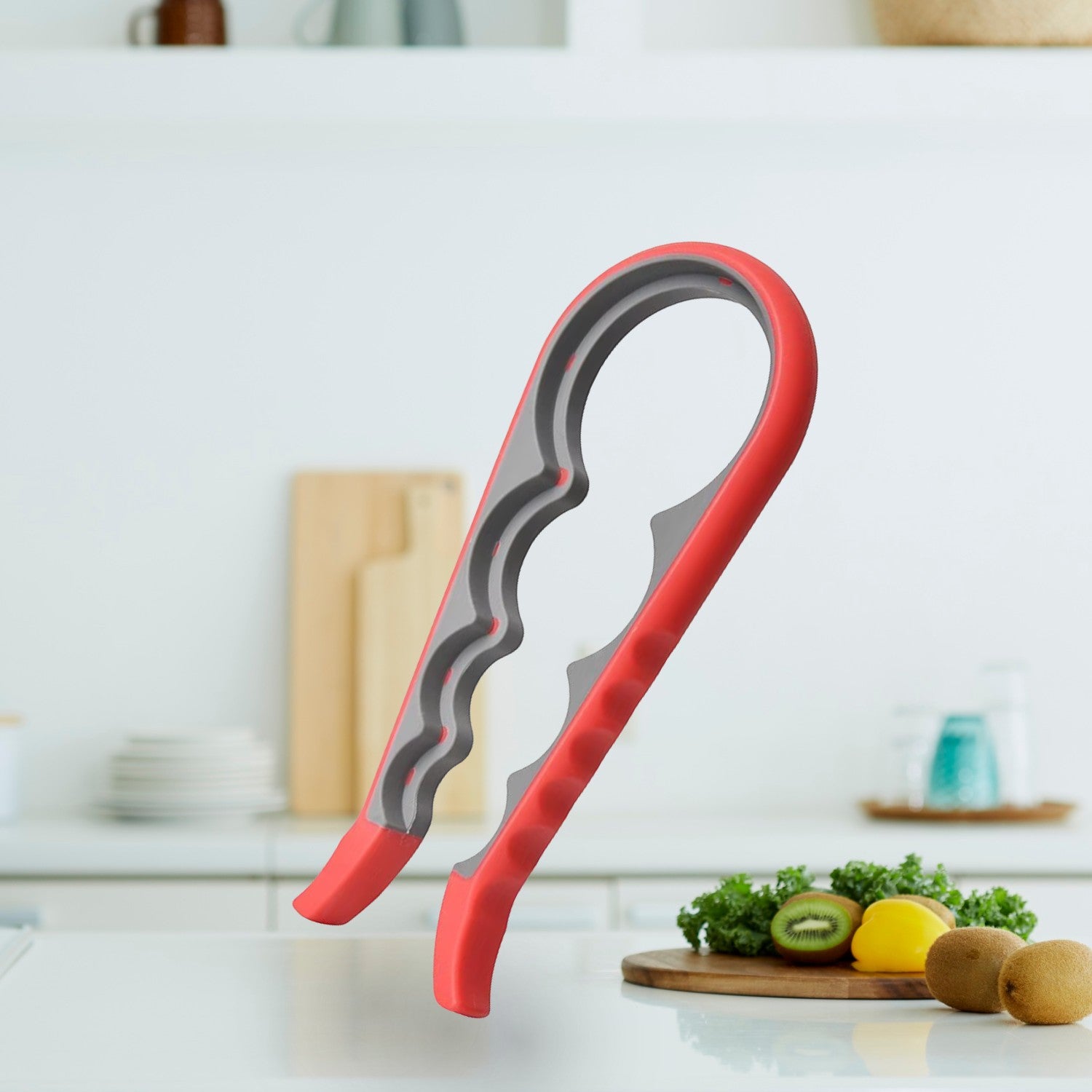 HomeShape 4-in-1 multi-size jar and bottle opener in red and grey with ergonomic non-slip grip for easy lid removal.