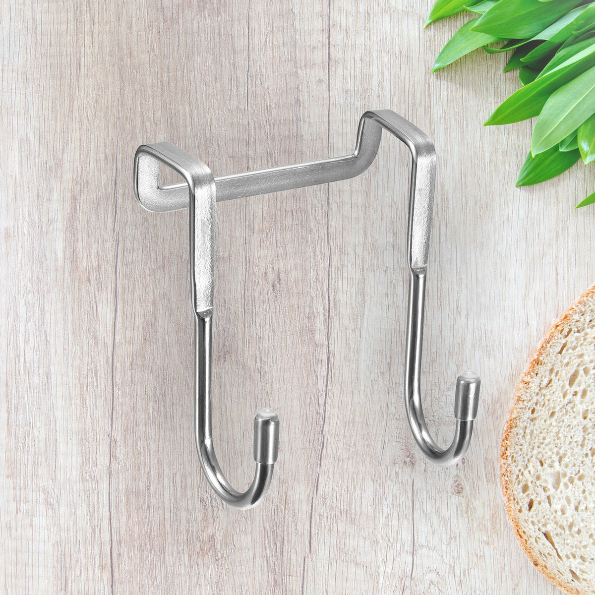 HomeShape stainless steel double S-shaped over-cabinet hook for hanging kitchen towels or bathroom accessories.